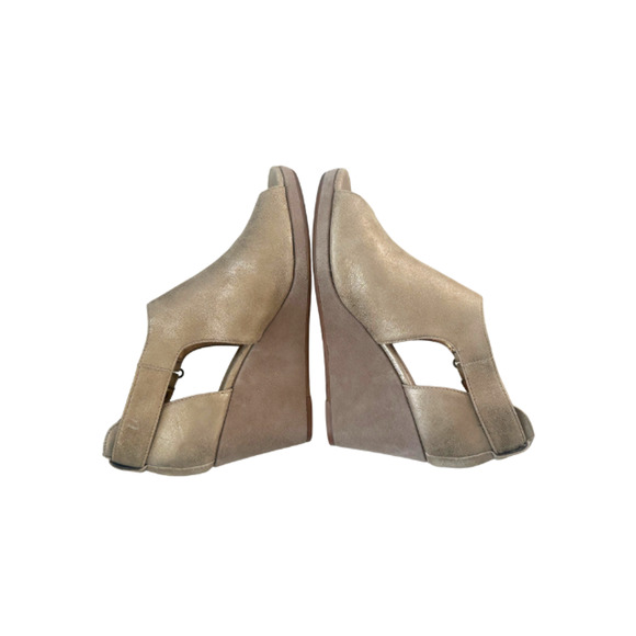 Johnston & Murphy Wedge Sandals Platform Leather Metallic Gold Women’s Size 7.5M - Picture 3 of 8